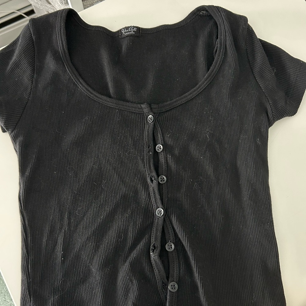 Brandy Black Button-Up Ribbed Top